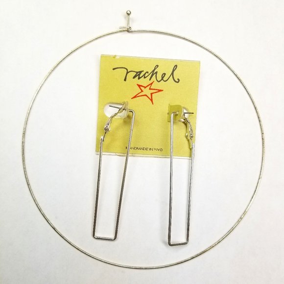 ✅#1026S Rachel NYC RARE Elegant Gorgeous Silver Bar Earrings & Wire Necklace - Picture 1 of 15